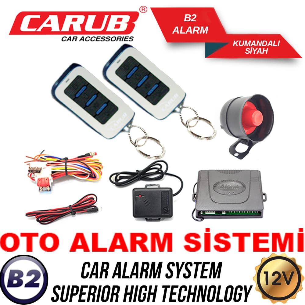B2  Alarm 12V Kumandalı Siyah