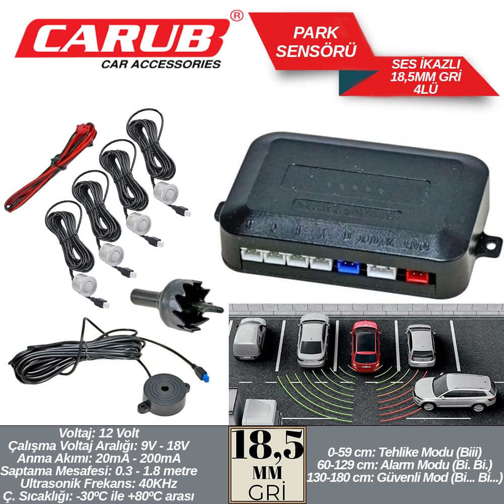 Park Sensörü Ses İkazlı 18,5mm 4Lü  Gri
