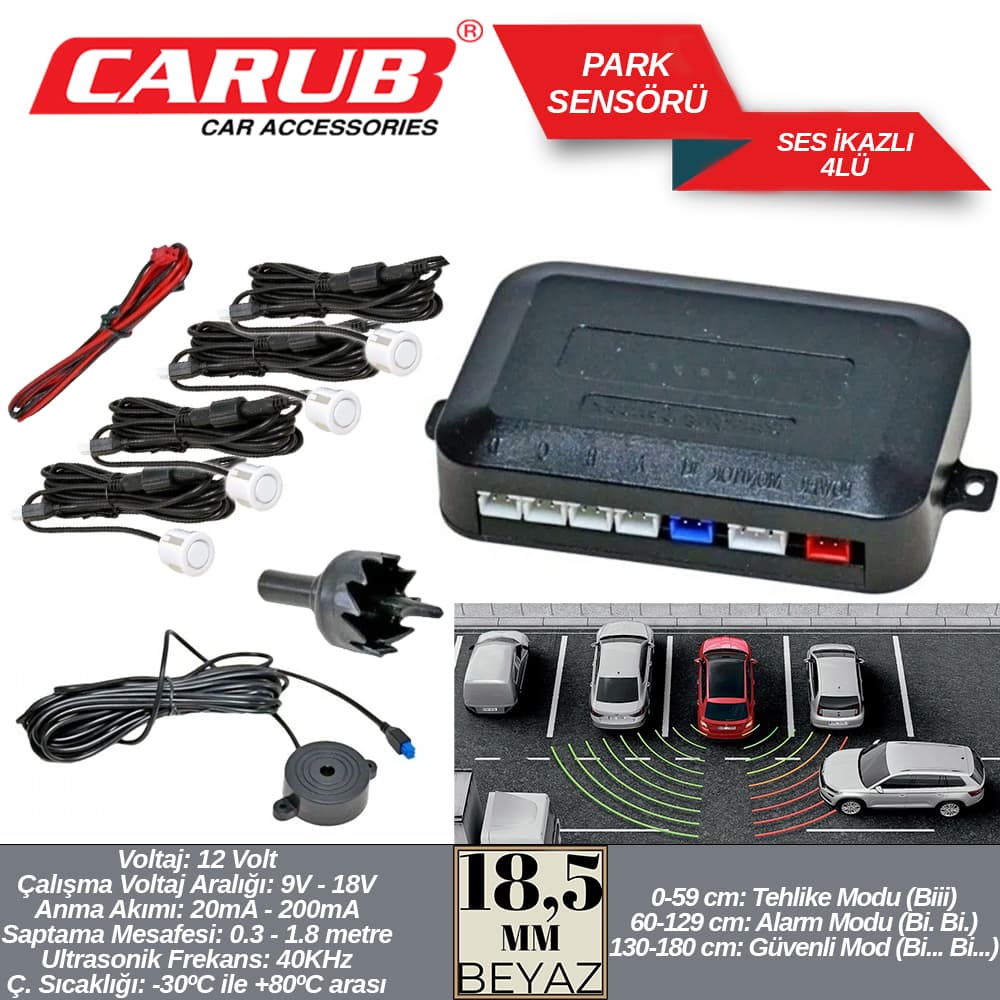 Park Sensörü Ses İkazlı 18,5mm 4Lü  Beyaz