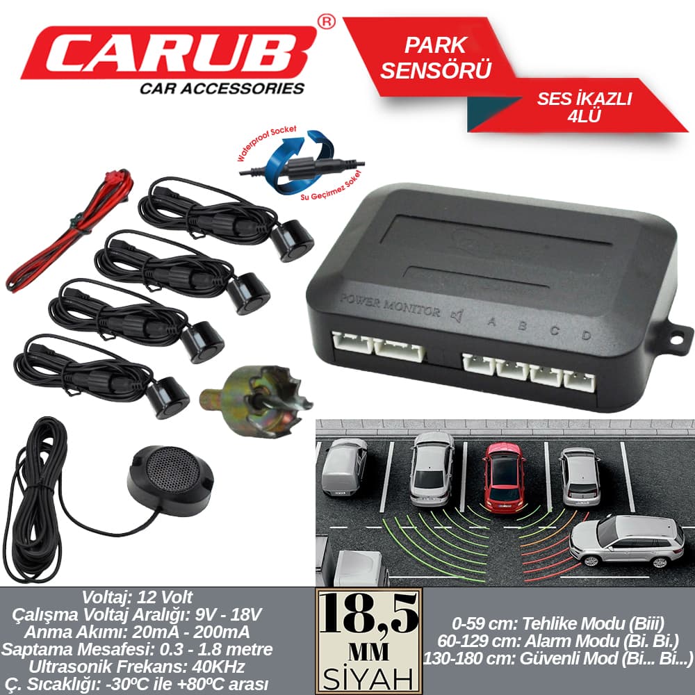 Park Sensörü Ses İkazlı 18.5mm 4Lü  Siyah