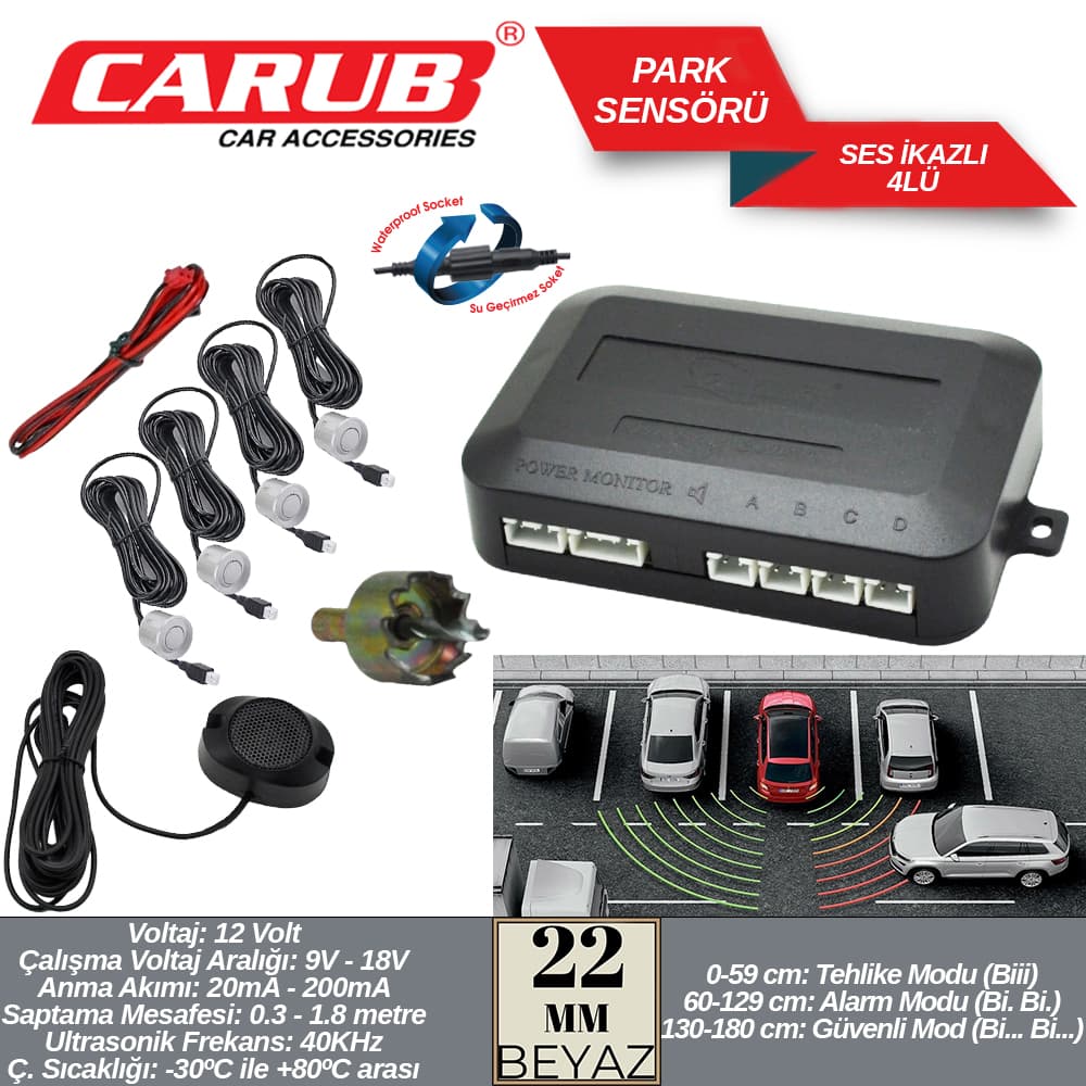 Park Sensörü Ses İkazlı 22mm 4Lü  Beyaz