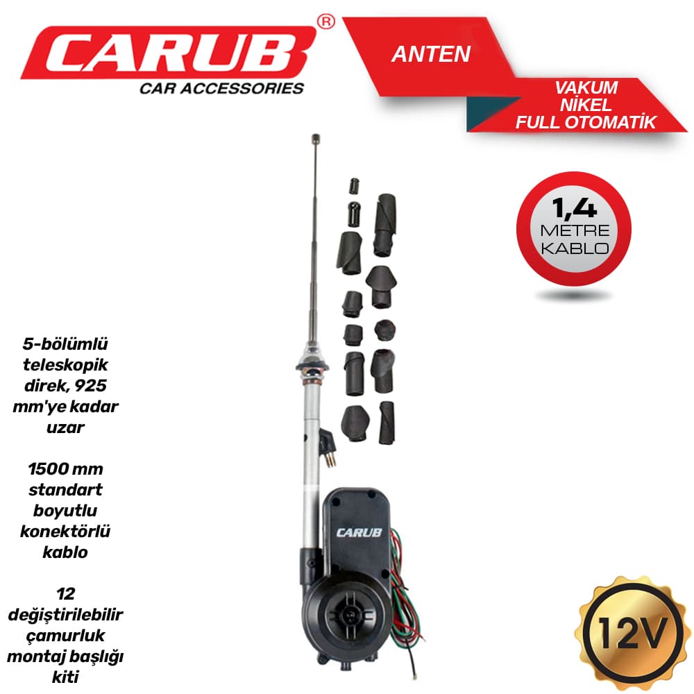 Anten 12V Full Otomatik 12 Parça Nikel Vakum