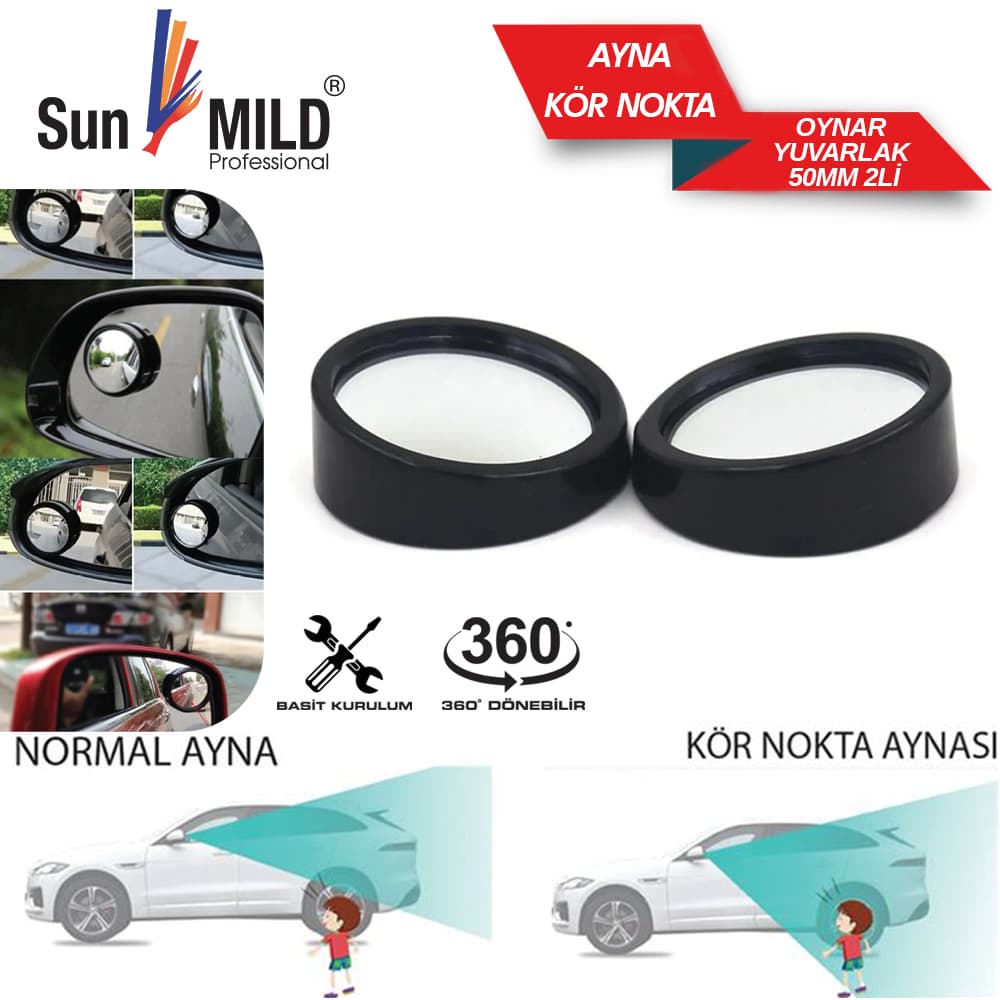 Ayna Kör Nokta Ayr. 360° Yuv 50mm Siy. 2Li