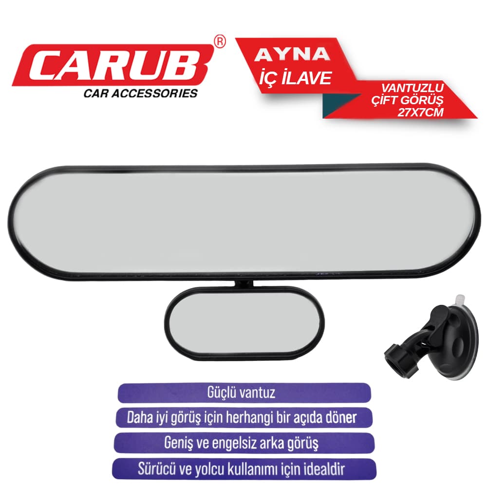 Ayna Çift Görüş  İç İlave Vantuzlu27x7cm Siy