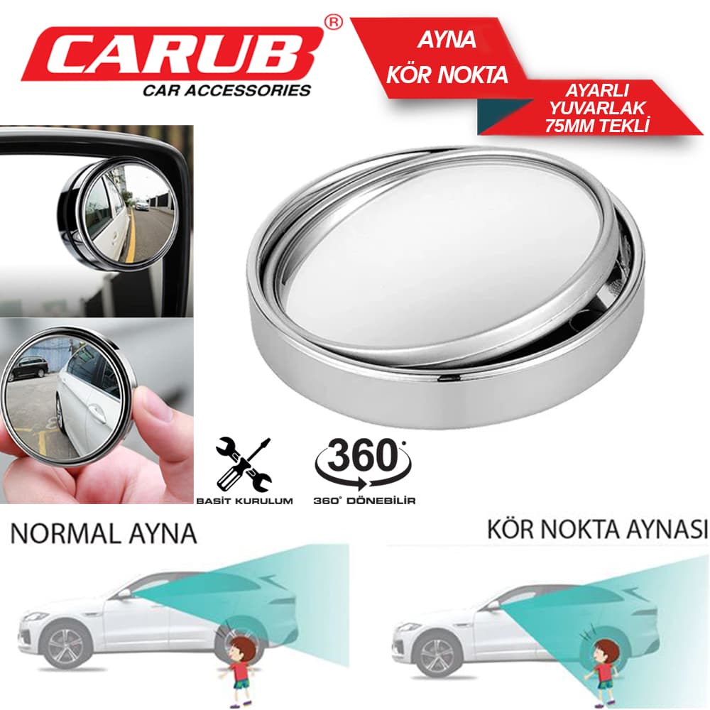 Ayna Kör Nokta Yuvarlak 75mm Ayarlı Krom Ad.