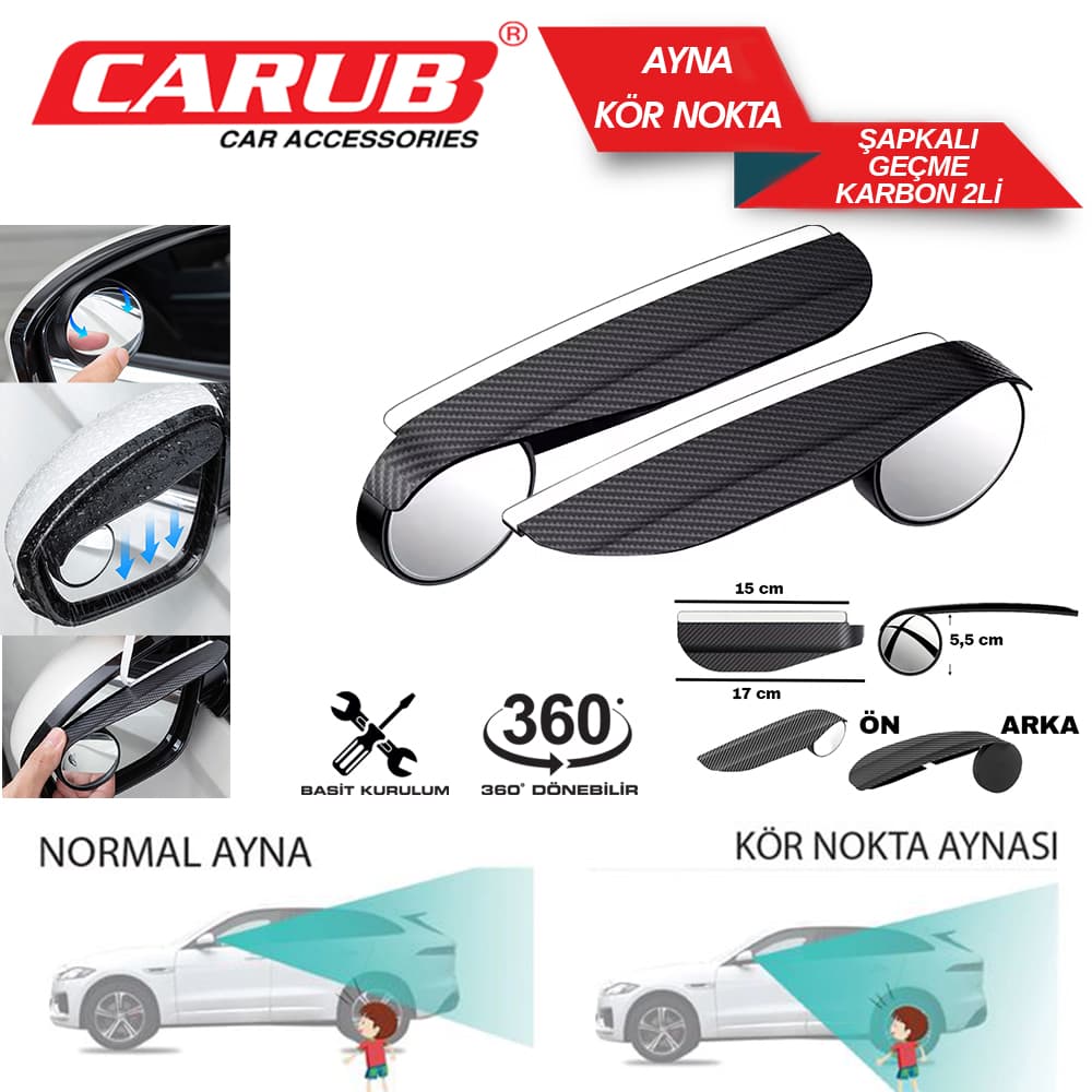 Ayna Üstü Şapkalı  Kör Nokta Geçme Carbon2Lİ