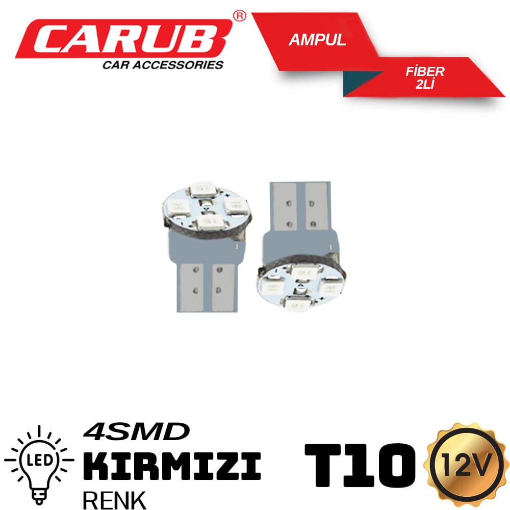Ampul 12V T-10 4Led SMD Fiber Fariçi Kırmızı