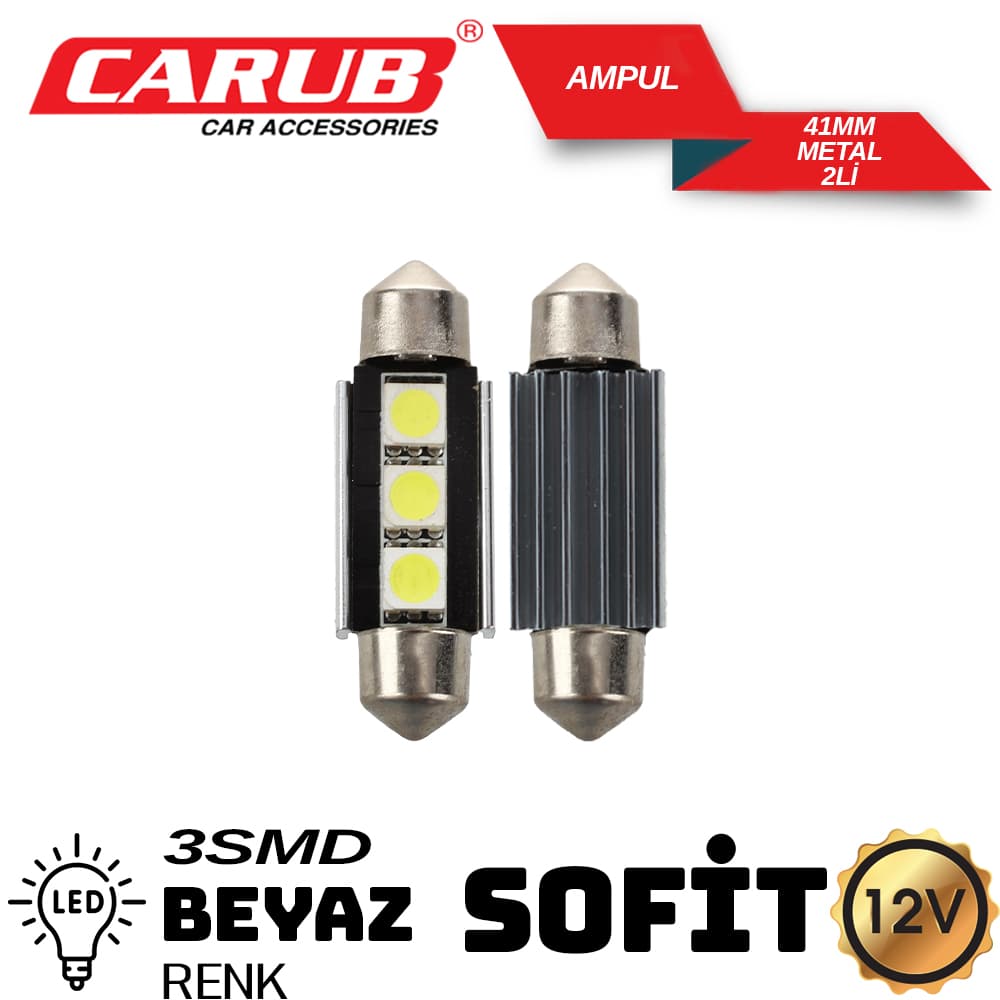 Ampul 12V Sofit 3 SMD Metal  41mm Beyaz