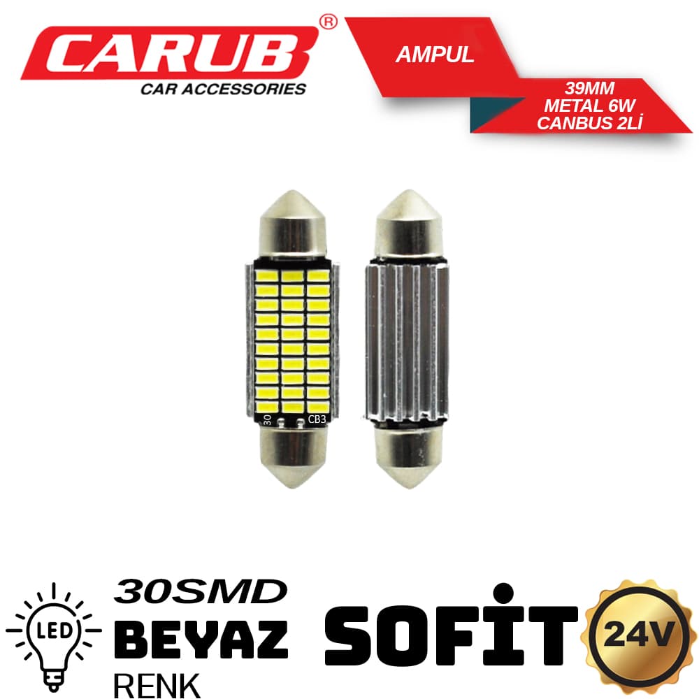 Ampul Sofit 24V 30 SMD Metal  39mm  Beyaz