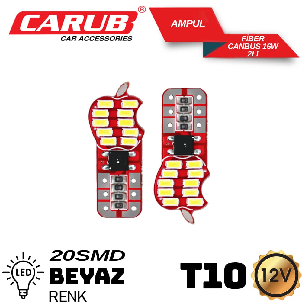Ampul 12V T10  16W 20 SMD Fiber Beyaz Cambus