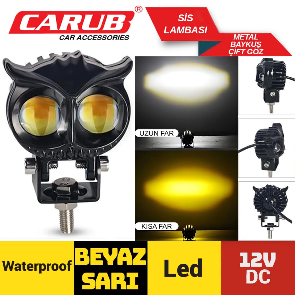 Lamba12v Metal Baykuş Çift göz Beyaz-Sarı