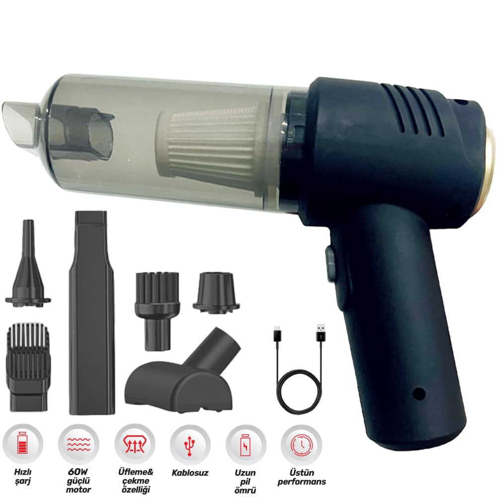 Oto Araç Süpürgesi 60 Watt Şarjlı Lüx
