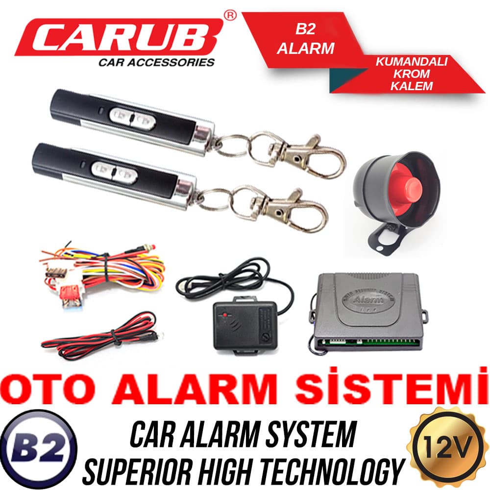 B2 Alarm 12V  Kumandalı Krom Kalem