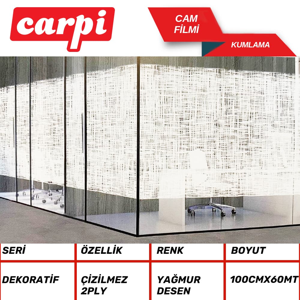 Cam Filmi 100cmx60M Kumlama Yağmur Desen