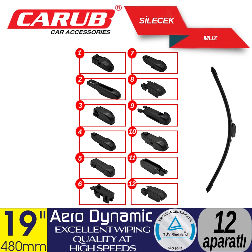 Silecek 475mm 19 inch Muz 12 Aparatlı Kutulu