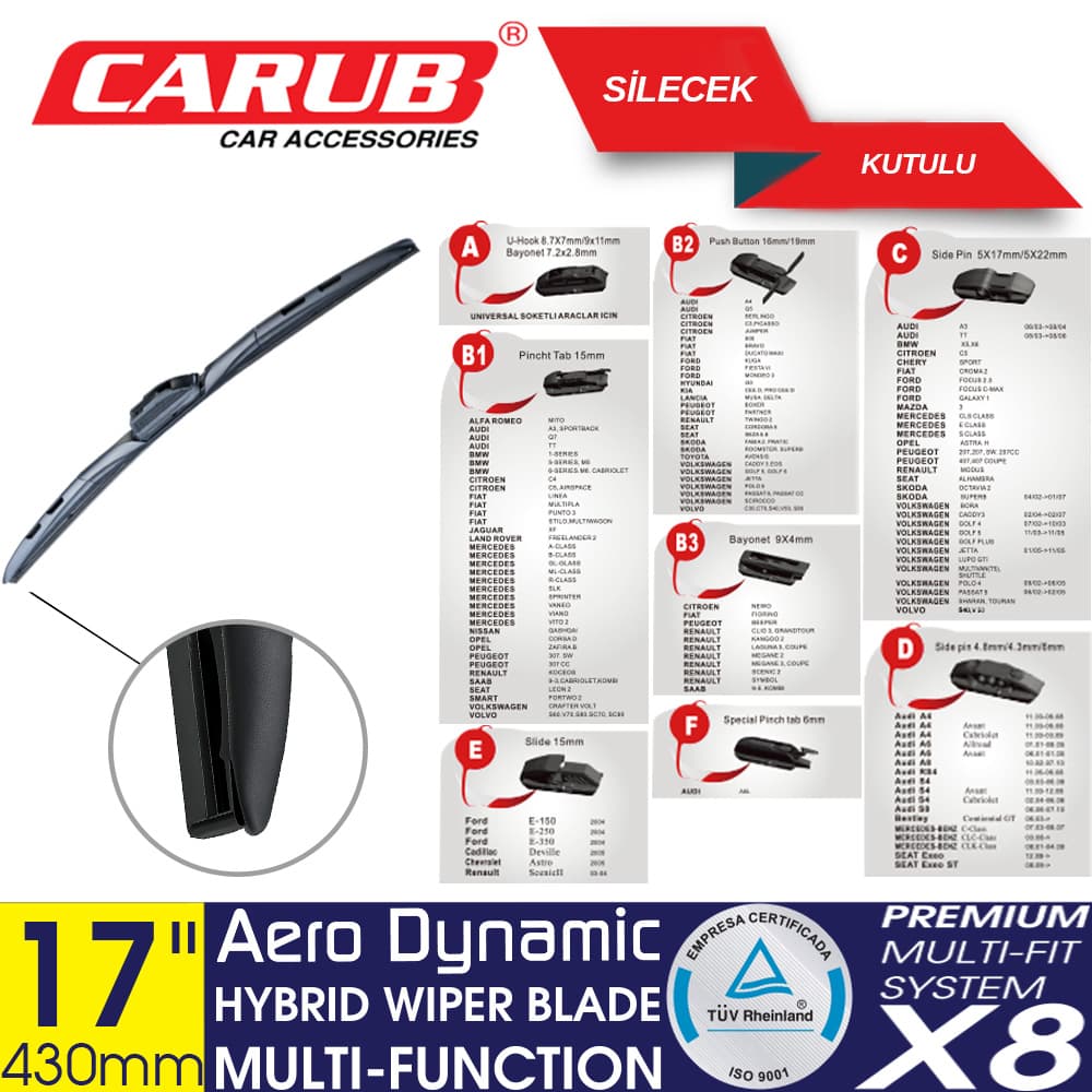 Silecek 430mm 17 inch Hybrid 8 Aparatlı Kutu