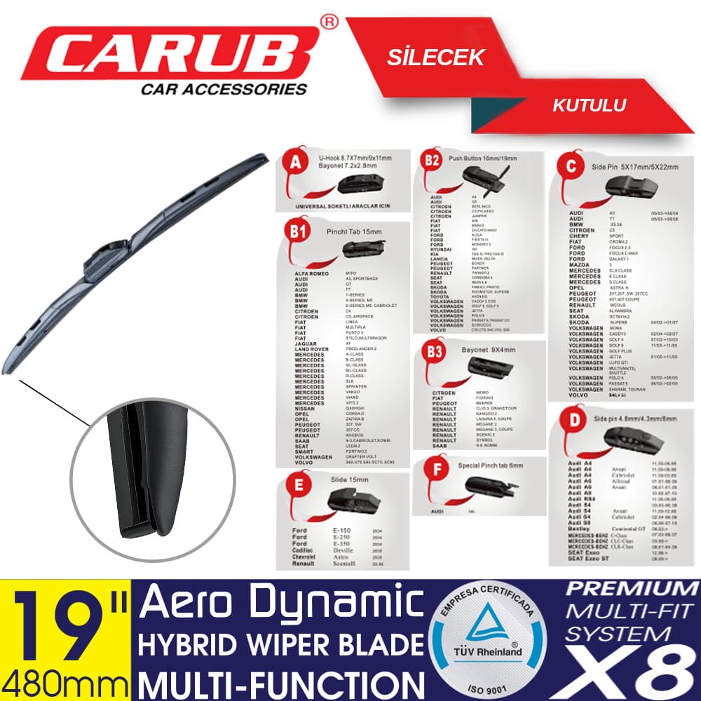 Silecek 480mm 19 inch Hybrid 8 Aparatlı Kutu