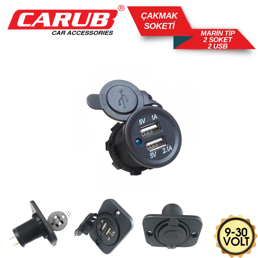 Çakmak Soketi 9-30V Marine 2- USB Vakum