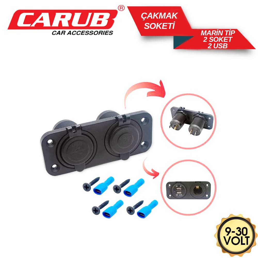 Çakmak Soketi 9-30V Marine 2 Soket-2 Usb(50)