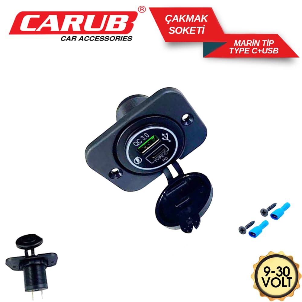 Çakmak Soketi 9-30V Marine Type C+USB