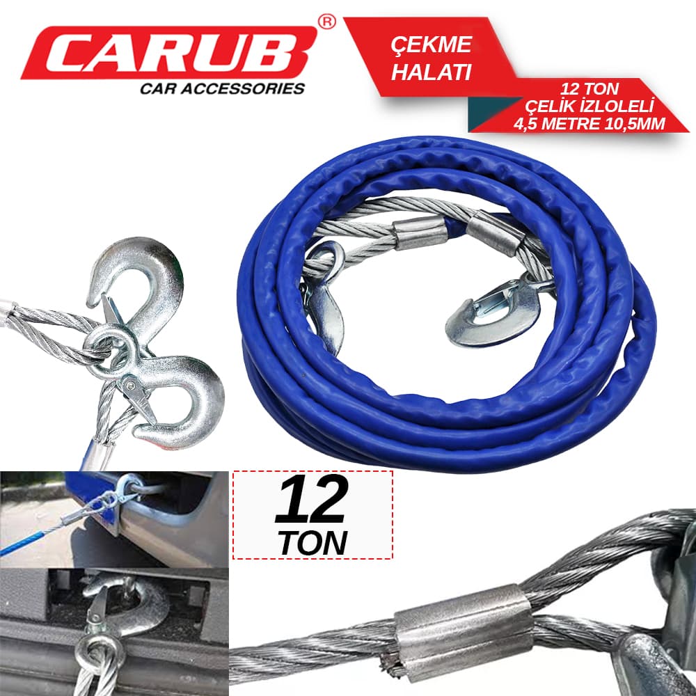 Çekme Halatı 12 Ton Çelik İzoleli 4.5 Mt