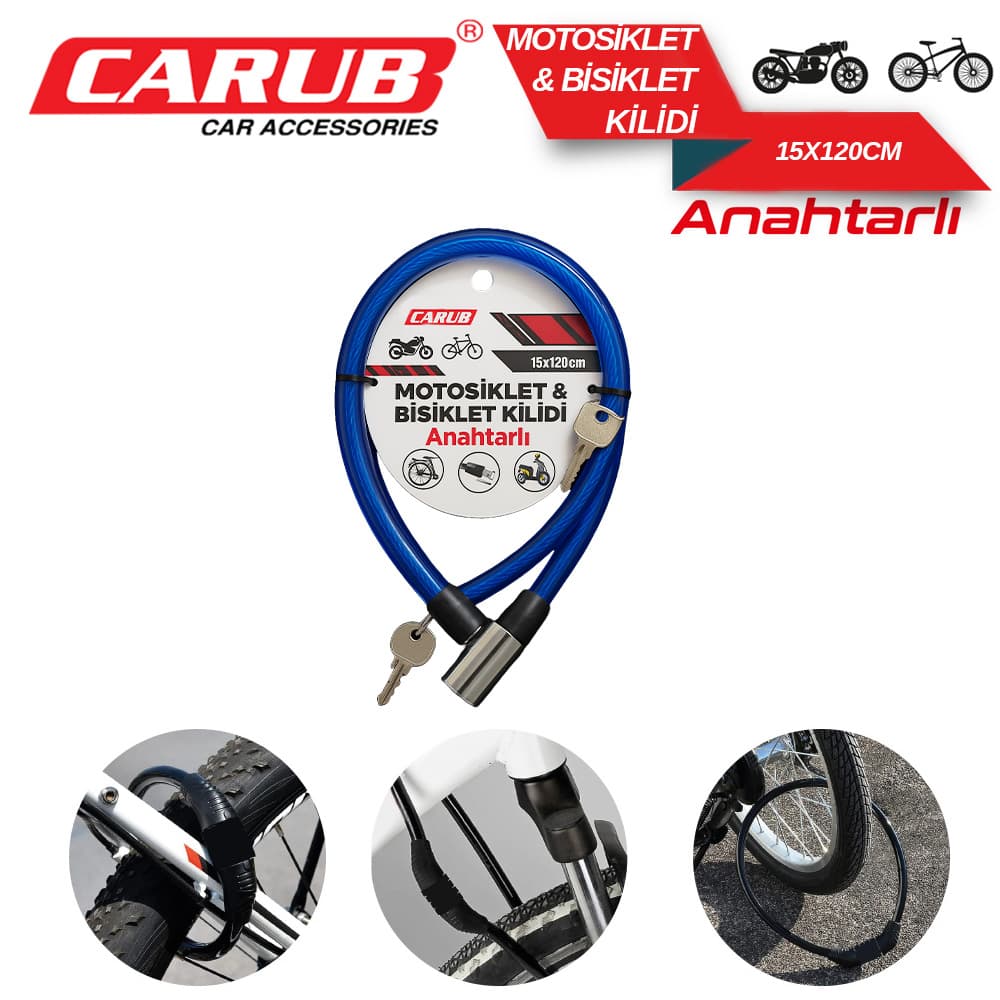 Bisiklet Kilidi Anahtarlı 15x120 Mavi