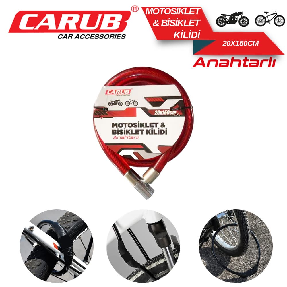 Bisiklet Kilidi Anahtarlı 20x150 Kırmızı