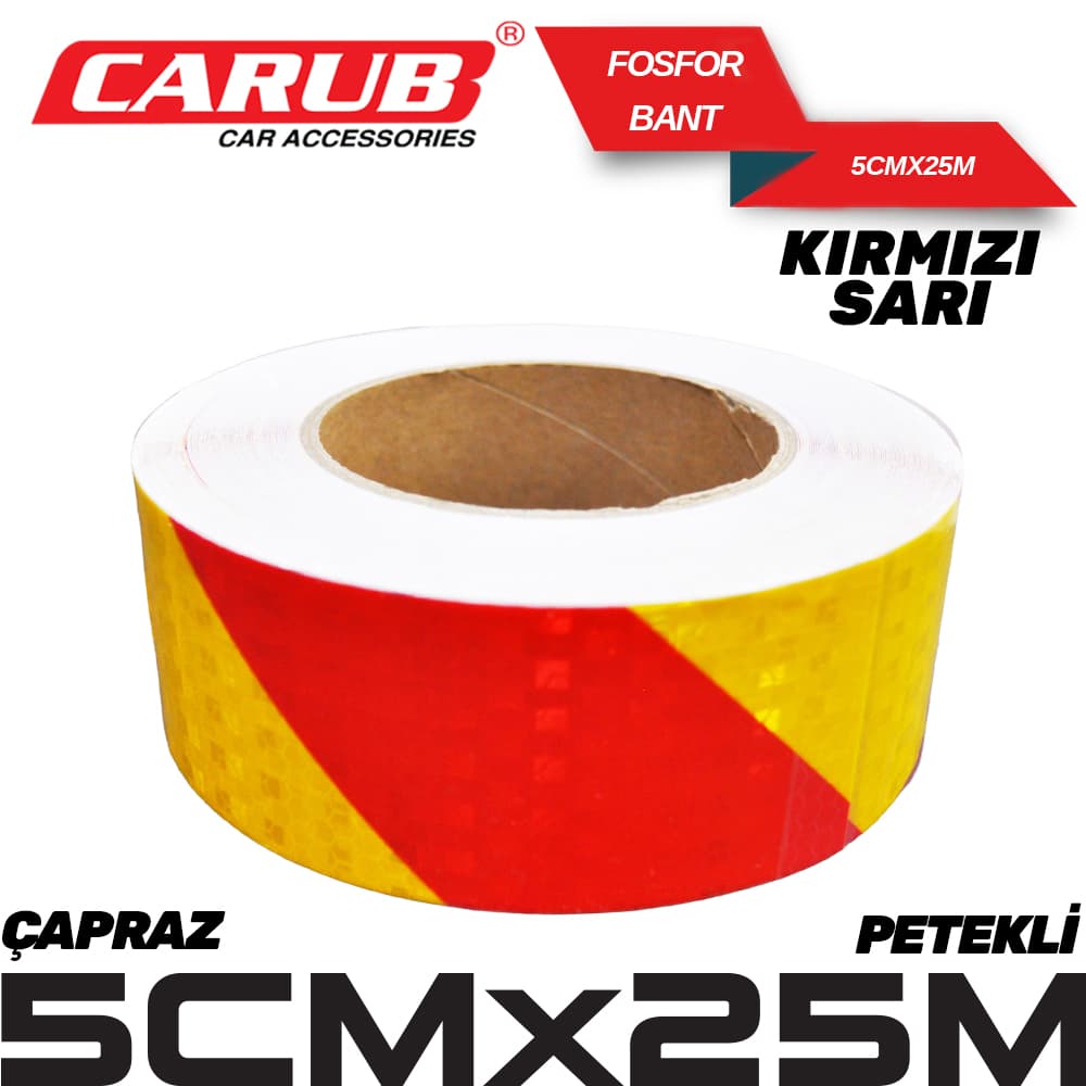Fosfor Bant Petekli Çapraz 5x25M Sarı- Kırmz
