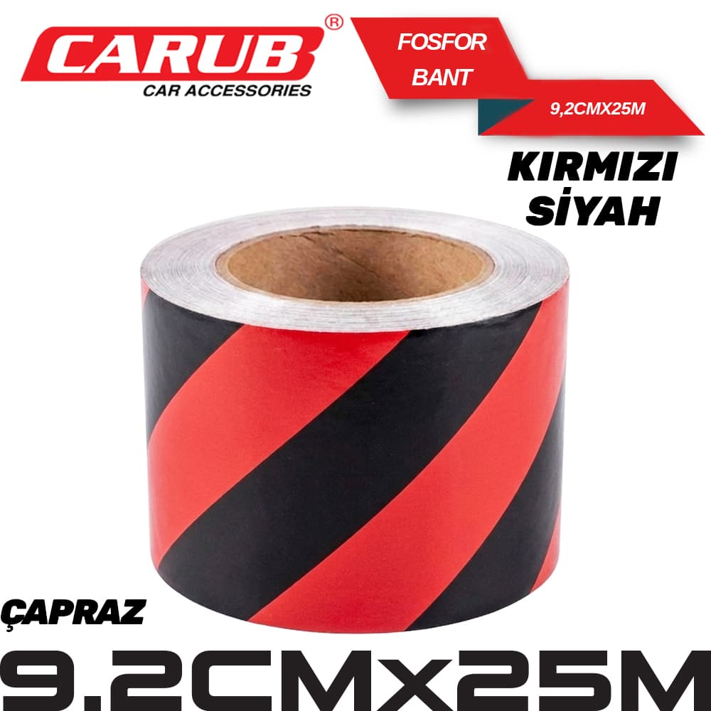 Fosforlu Bant Çapraz 9,2cmx25M Kırmızı-Siyah