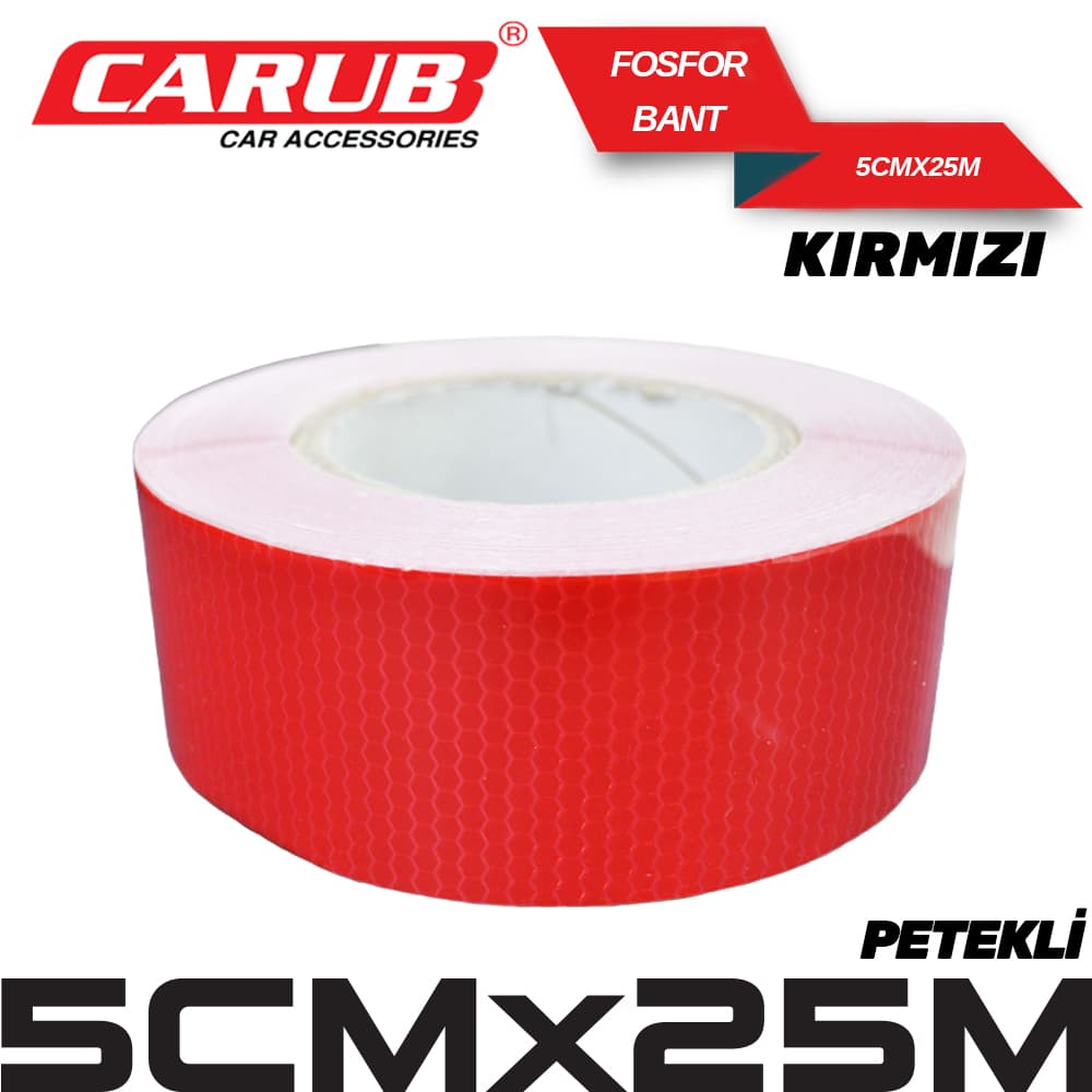 Fosforlu Bant 5cmx25M Kırmızı Petekli