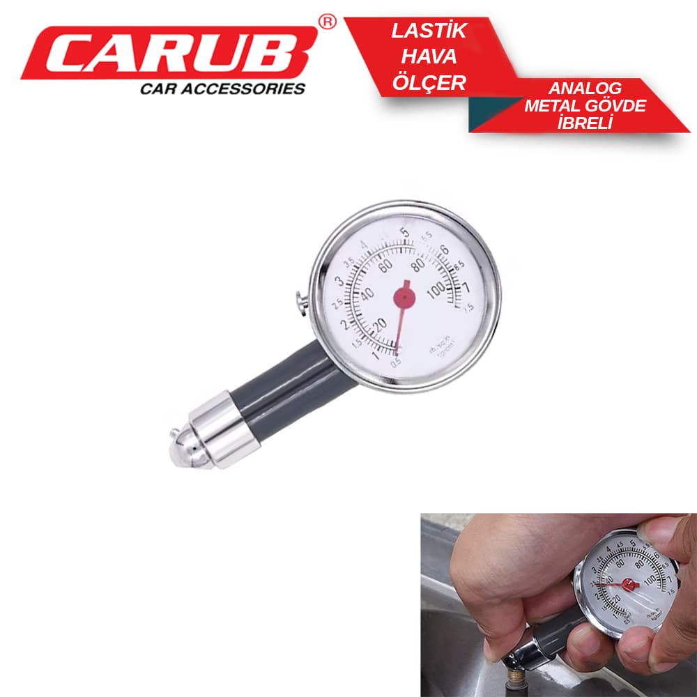 Lastik Hava Ölçer Metal Gövde İbreli Analog