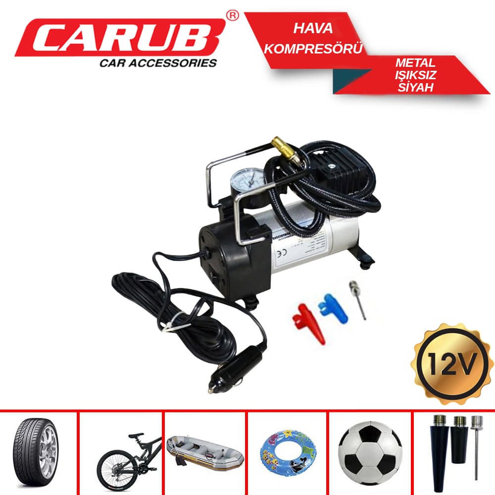Hava Kompresörü 12V Metal Işıksız  Siyah