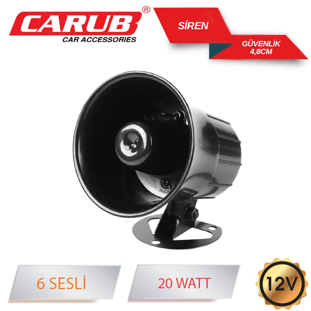 Siren 12V 20W Güvenlik  6 Sesli 4.8cm