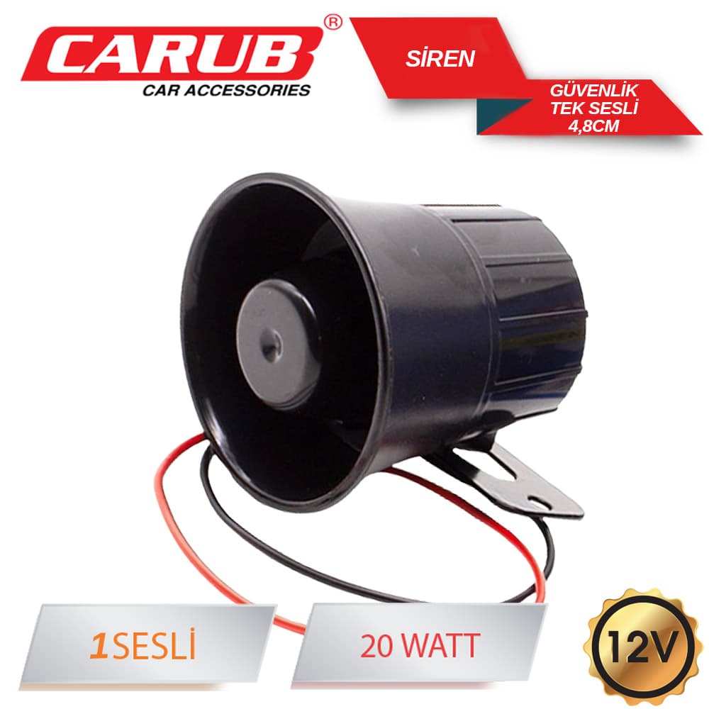 Siren 12V 20W Güvenlik  Tek Sesli 4.8cm