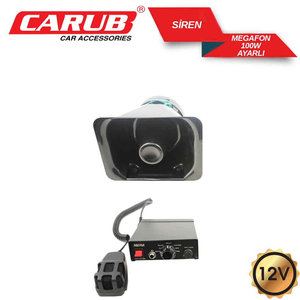 Siren 12V 100W Ayarlı Profesyonel Megafonlu