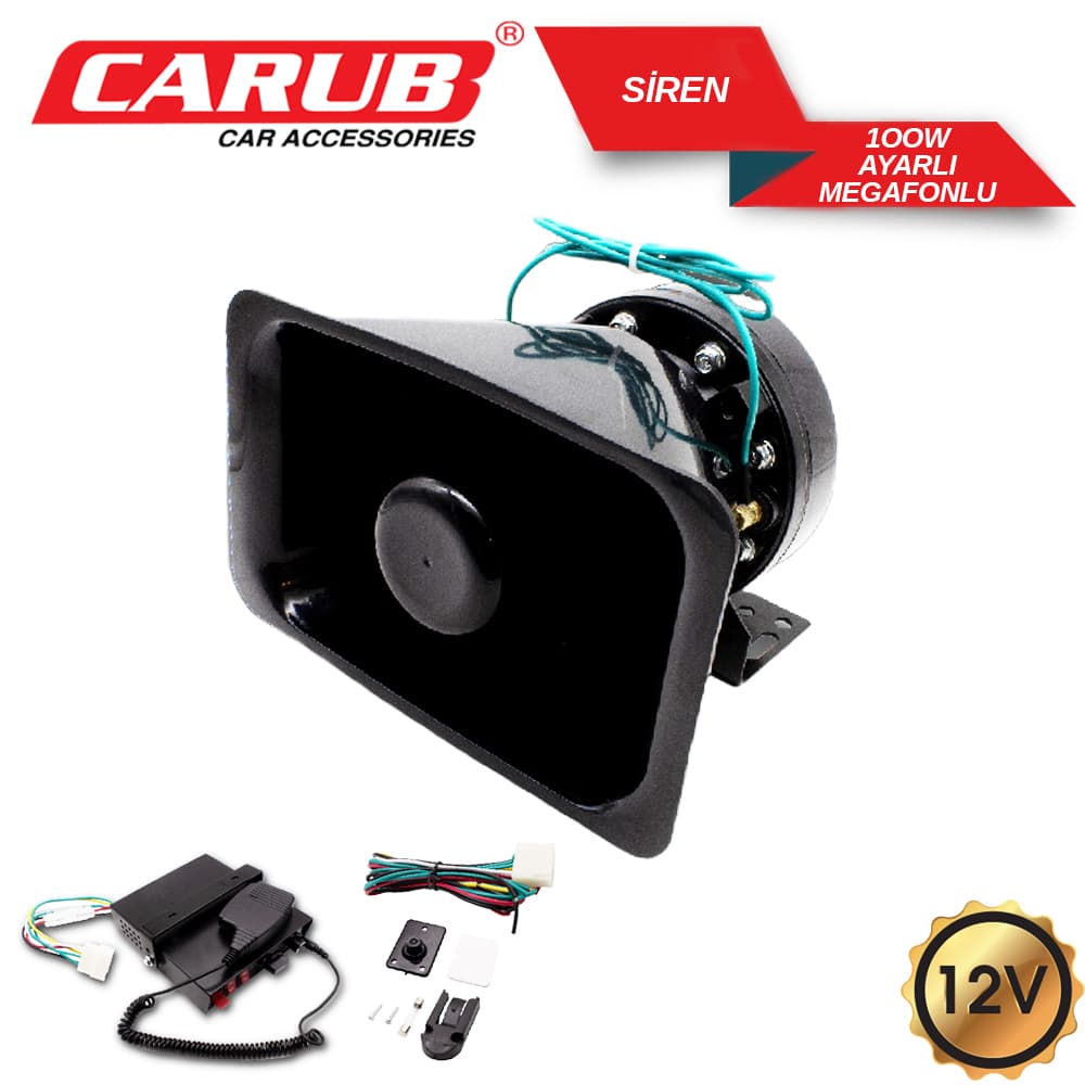 Siren 12V 100W Ayarlı Profesyonel Megafonlu