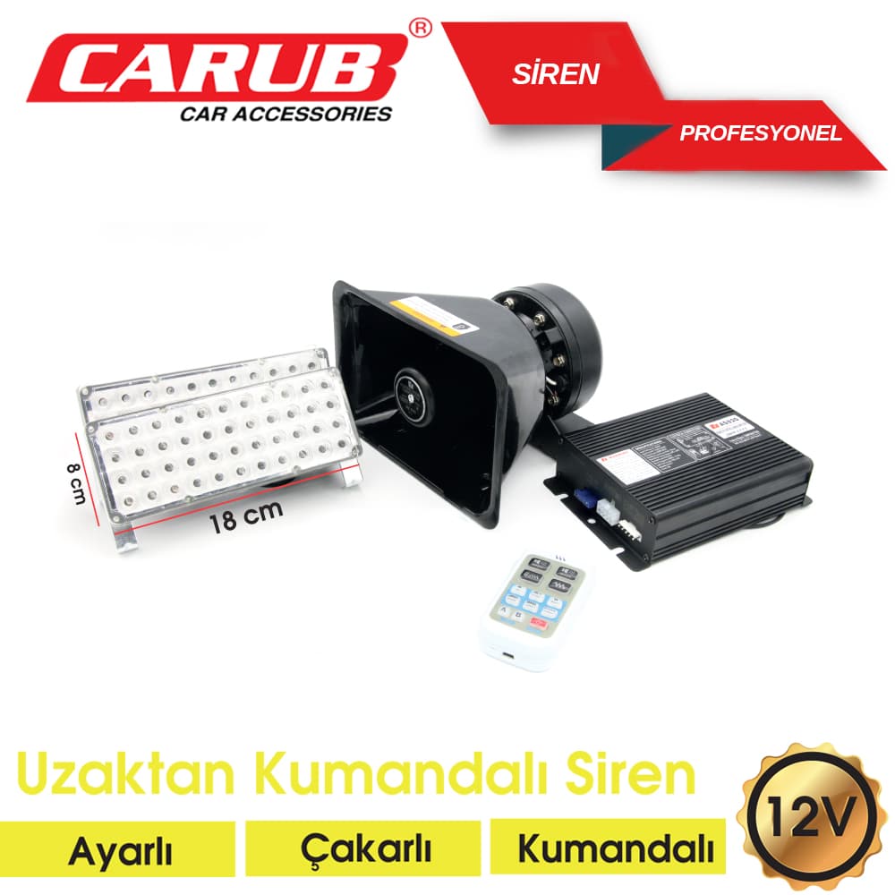 Siren12V Kumandalı+Çakarlı+ Mif Profesyonel