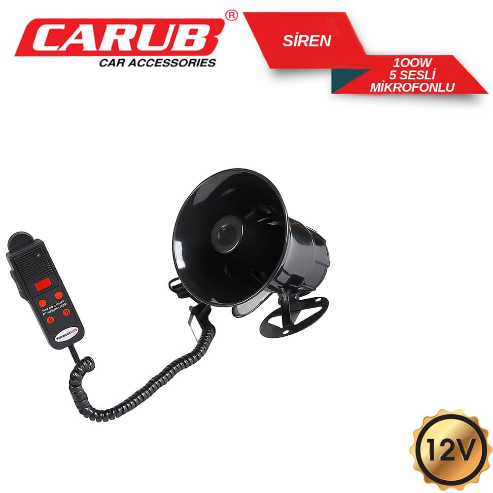 Siren 12V 100W 5 Sesli Elektronik Mikrofonlu