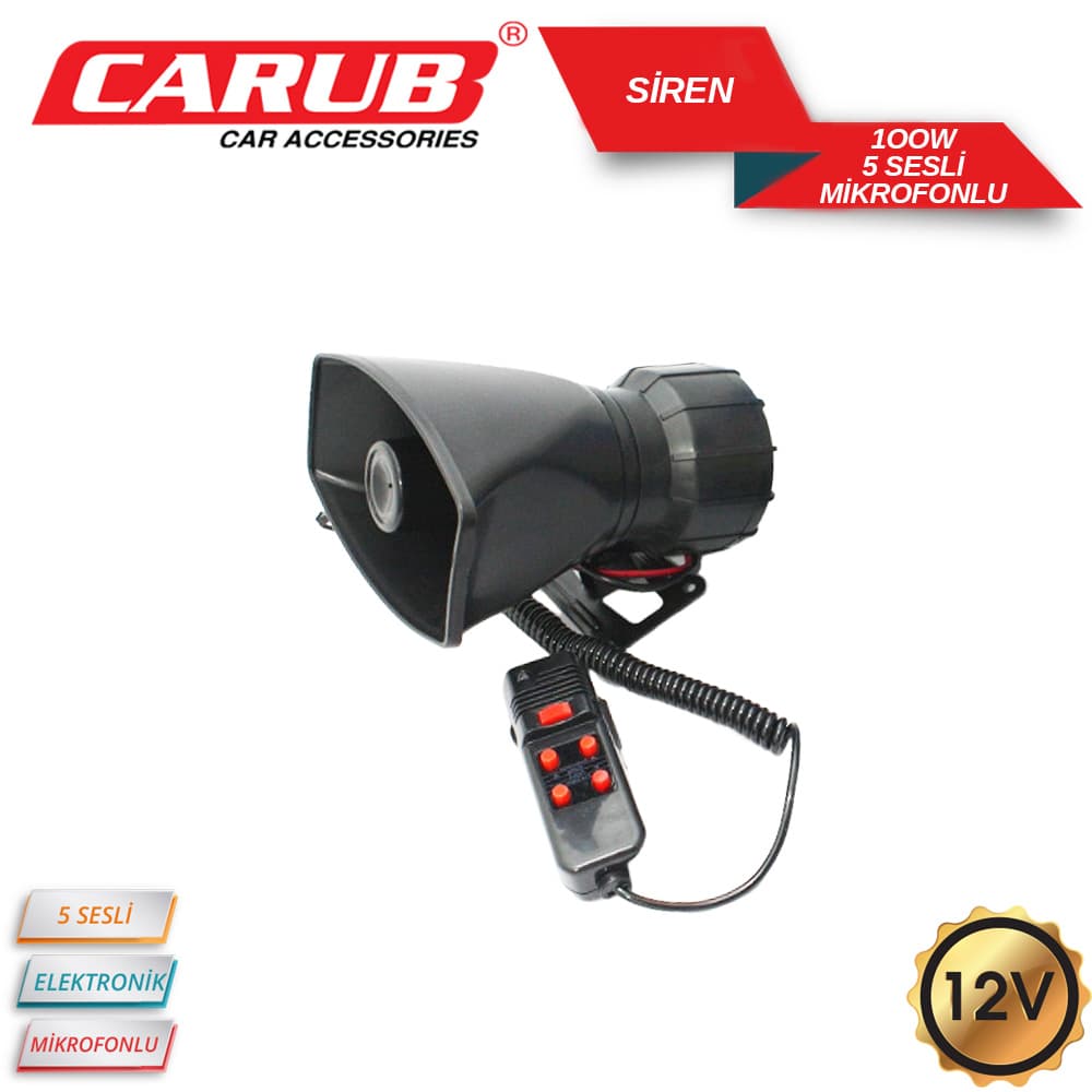 Siren 12V 100W 5 Sesli Elektronik Mikrofonlu
