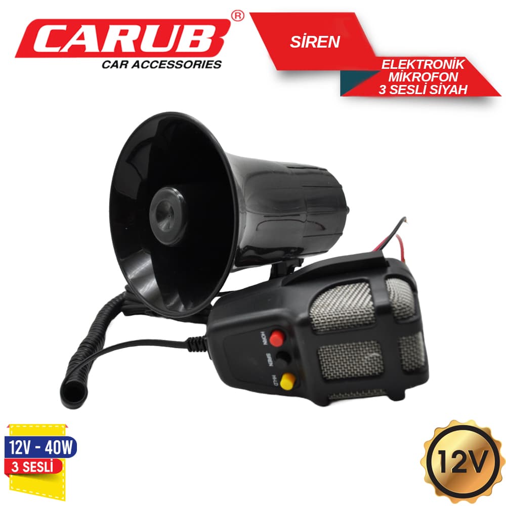 Siren 12V 3 Sesli Elektrk Mikrofon Siyah(20)
