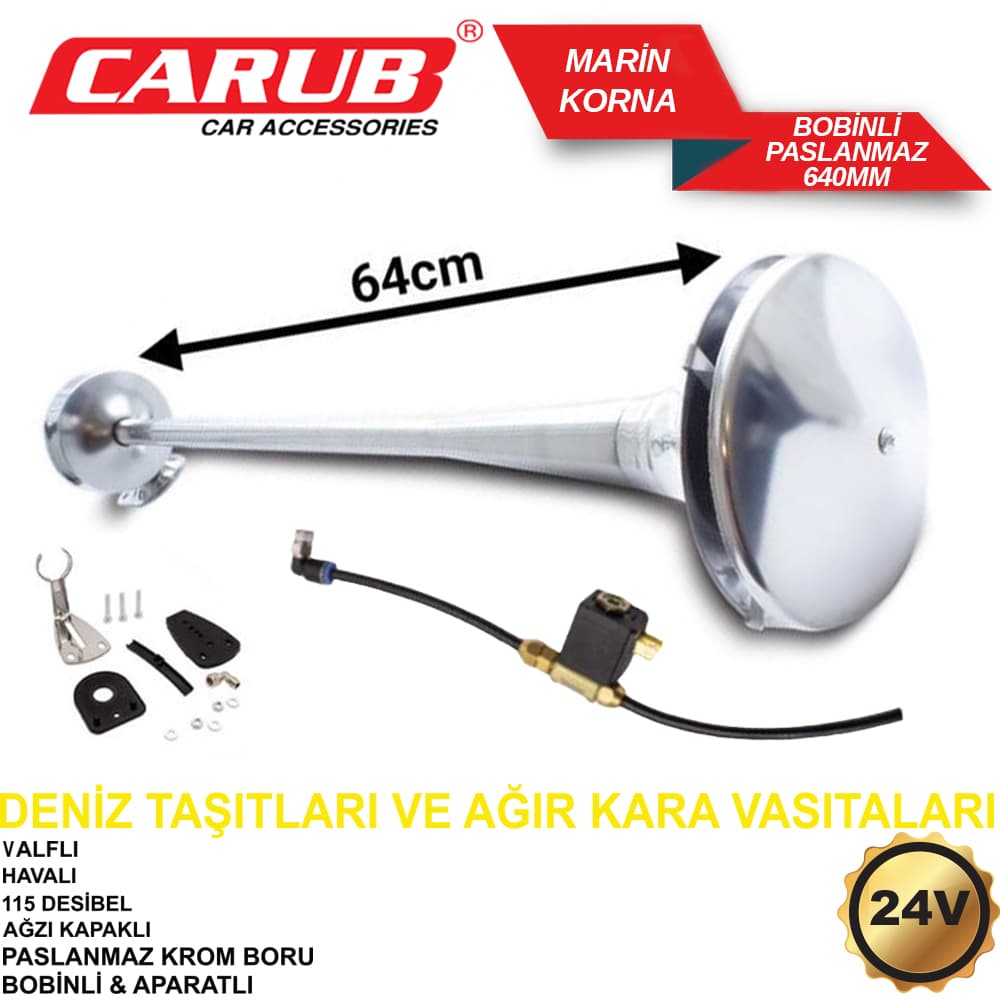 Korna 24V Bobinli  Marine 640mm Yuv  Paslanz