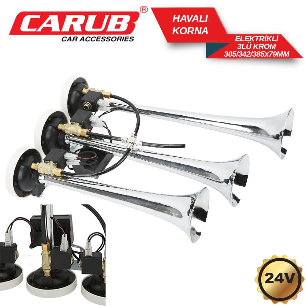 Korna 24V 3Lü Havalı Elektrikli Krom