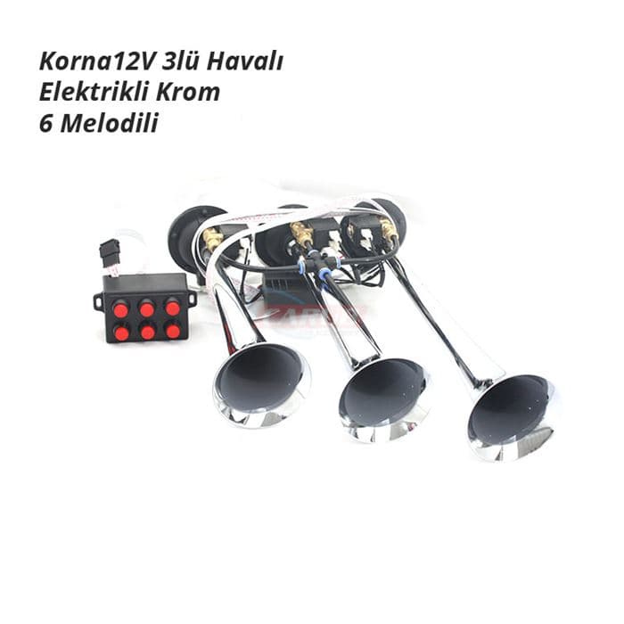 Korna12V 3lü Havalı Elektrikli Krom 6 Melodi