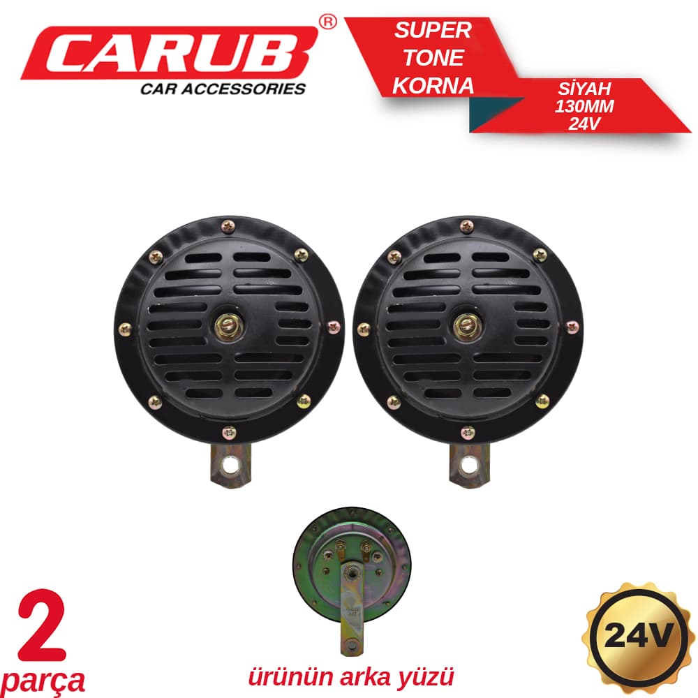 Korna 24V Super Tone Büyük 130mm Siyah Set