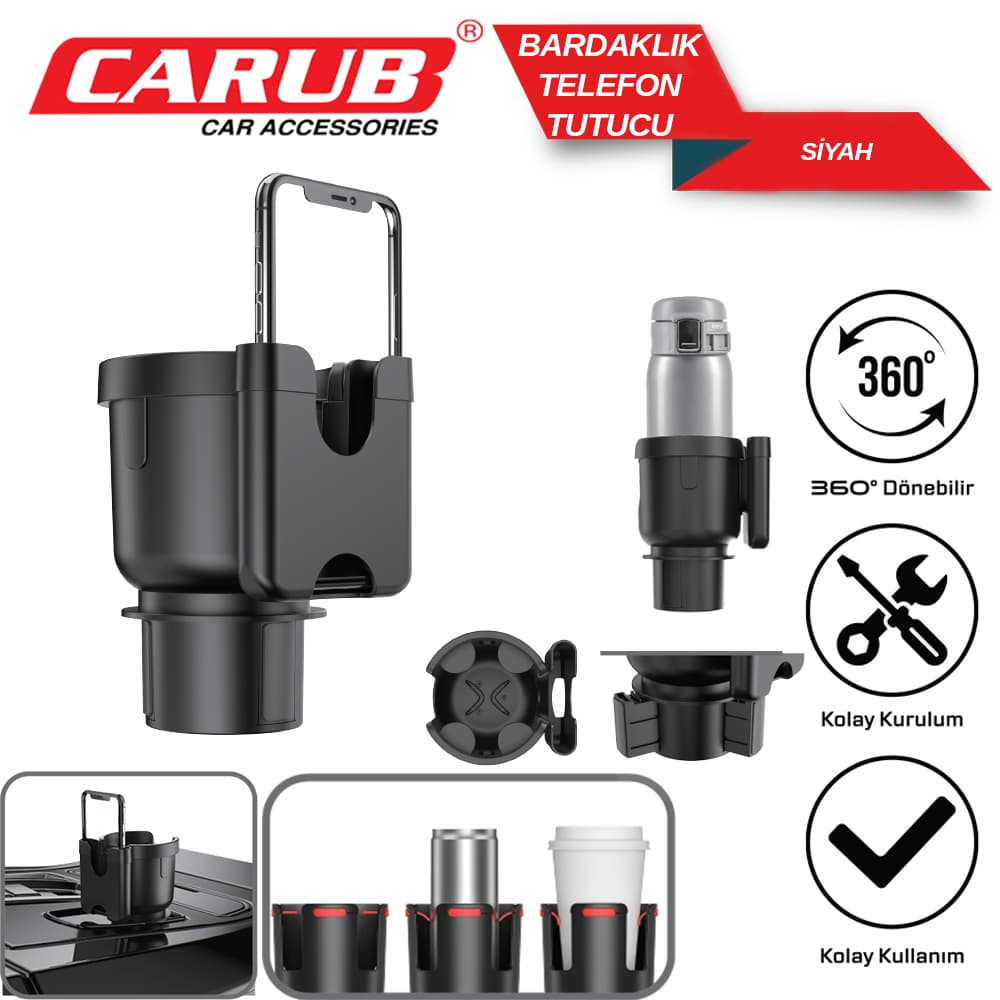 Bardaklık+Telefon Tutucu 2 in1 360 Dönebilir
