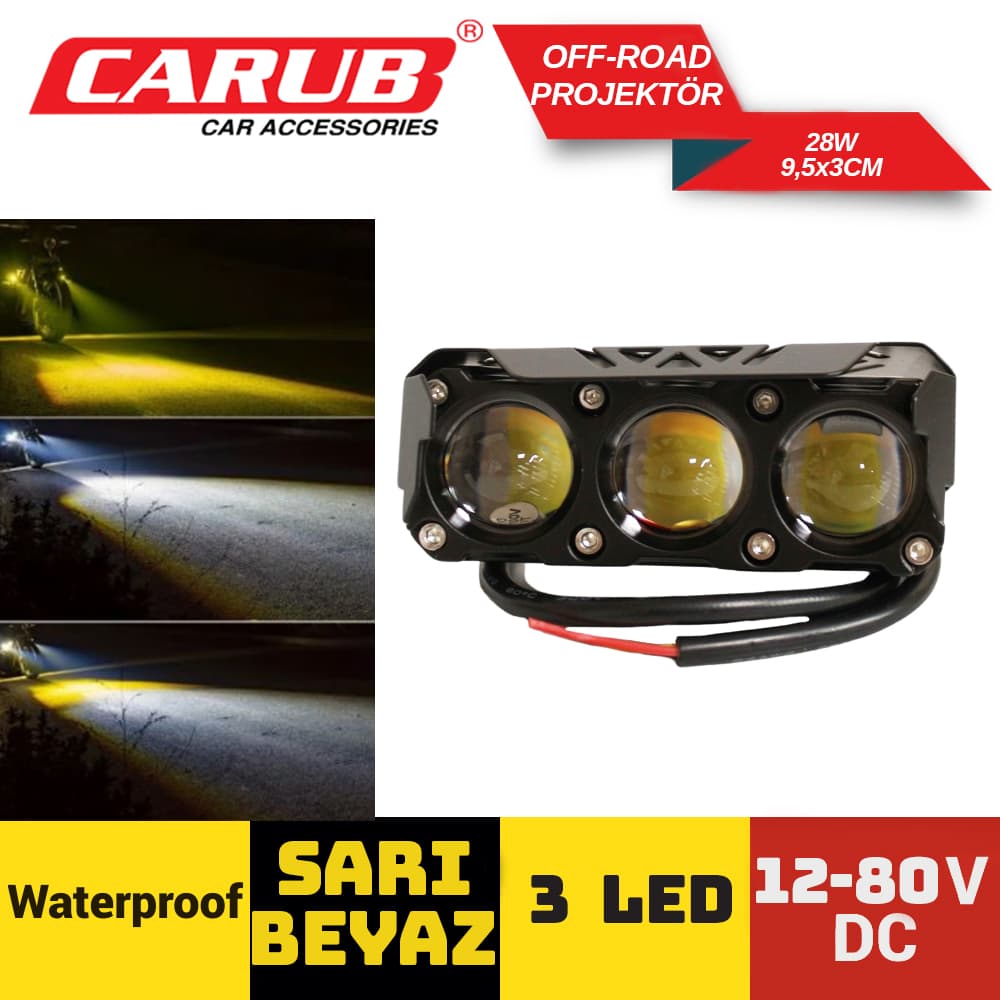 Off-Road 12-80V 3LED 28W Sarı-Beyaz 9,5x3cm