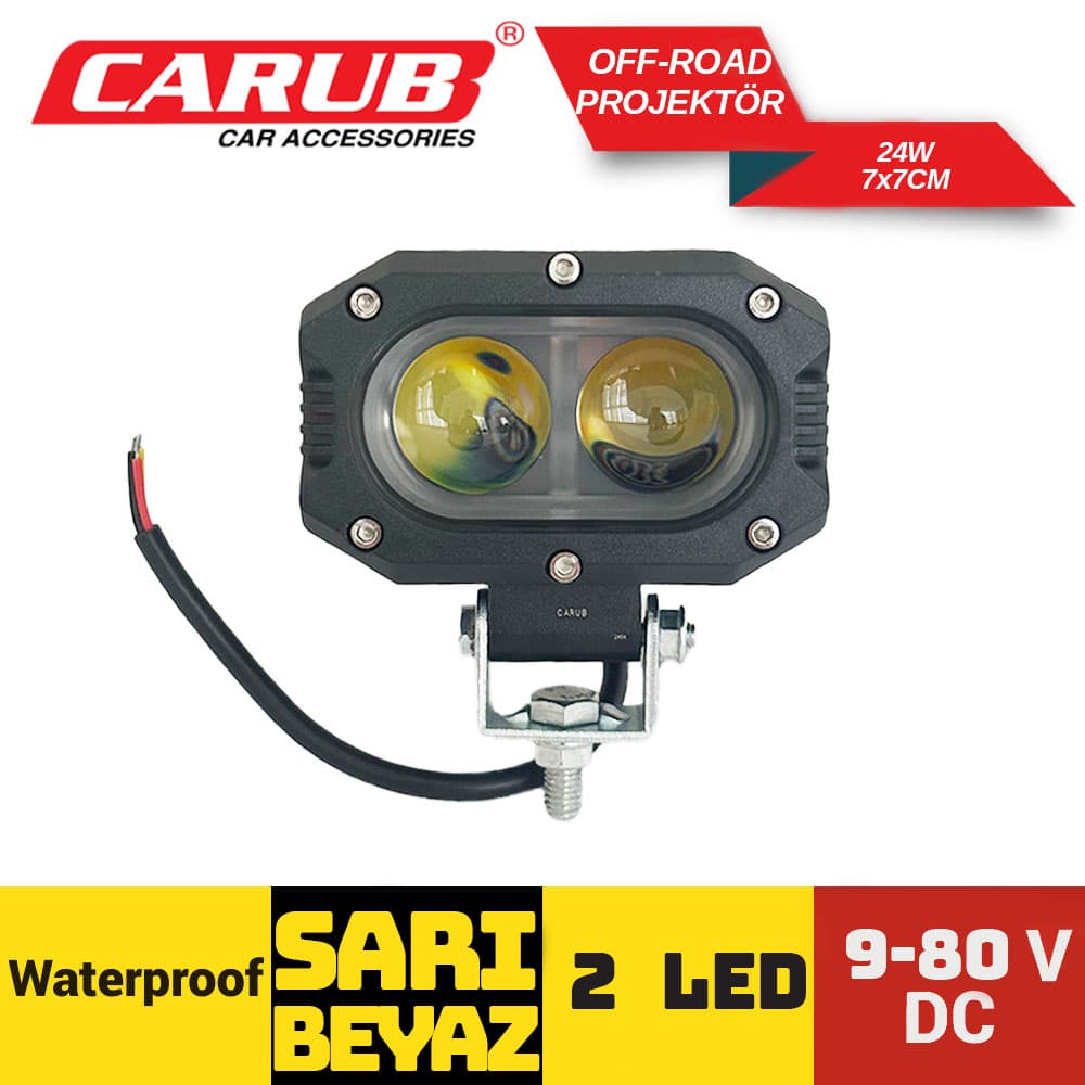 Off-Road Projektör 9-80V 24W 2LED Beyaz-Sarı