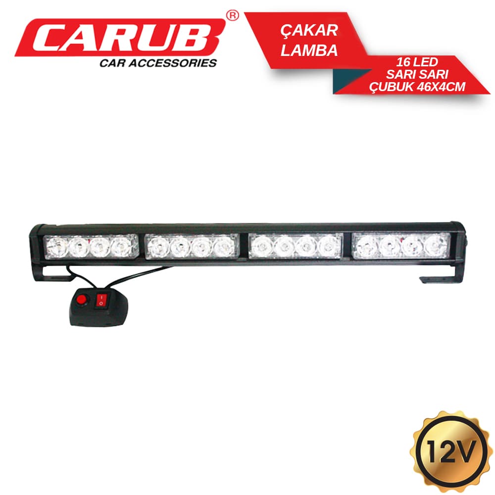 Lamba 12 v  Çakar 16Led Sarı-Sarı Çubuk 46X4