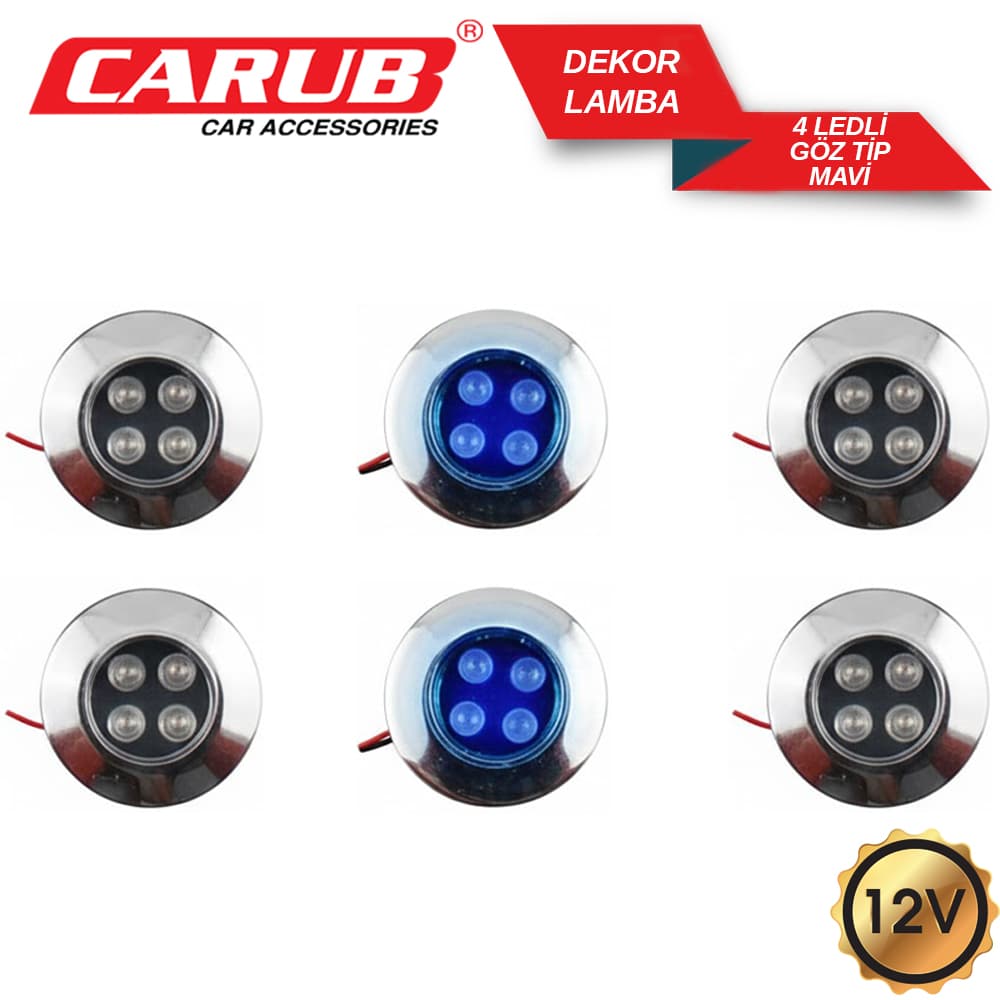 Lamba Dekor 12V 4Ledli Göz Tip 6Lı Mavi