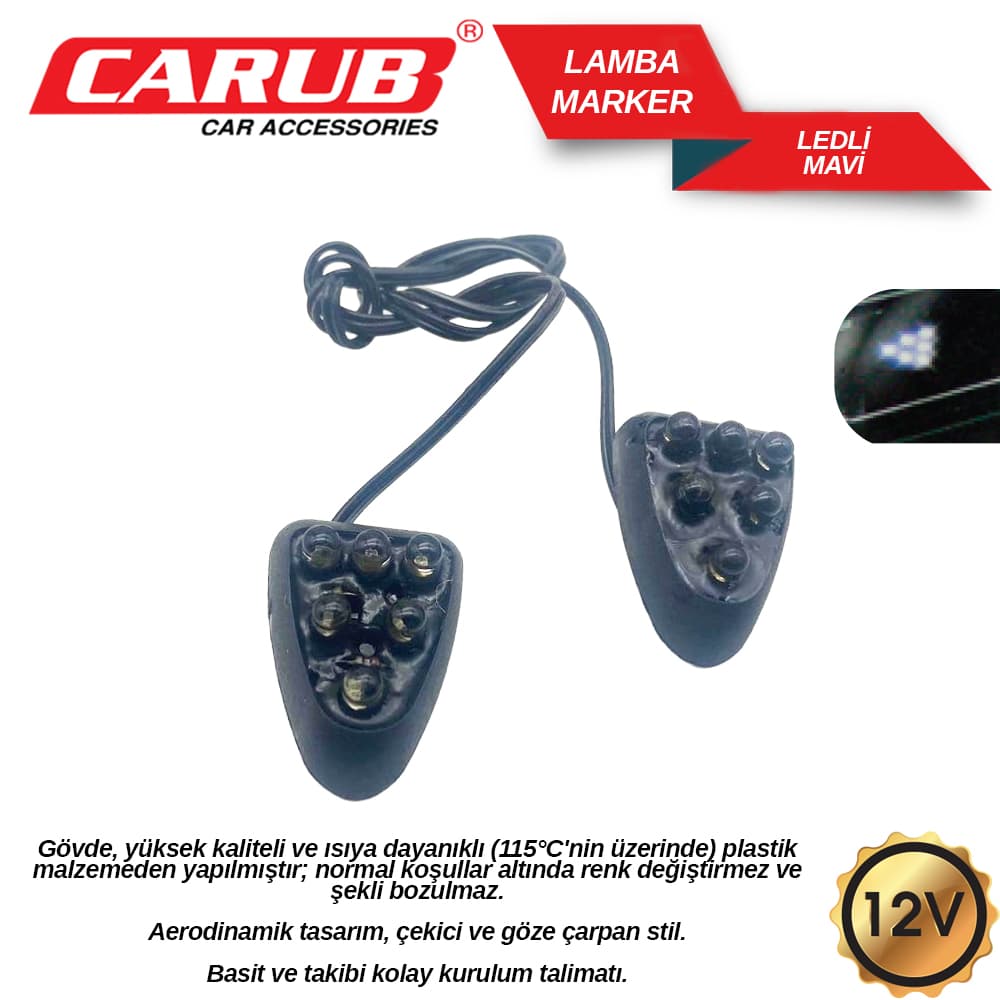 Lamba Marker 12V Ledli 2Li Mavi